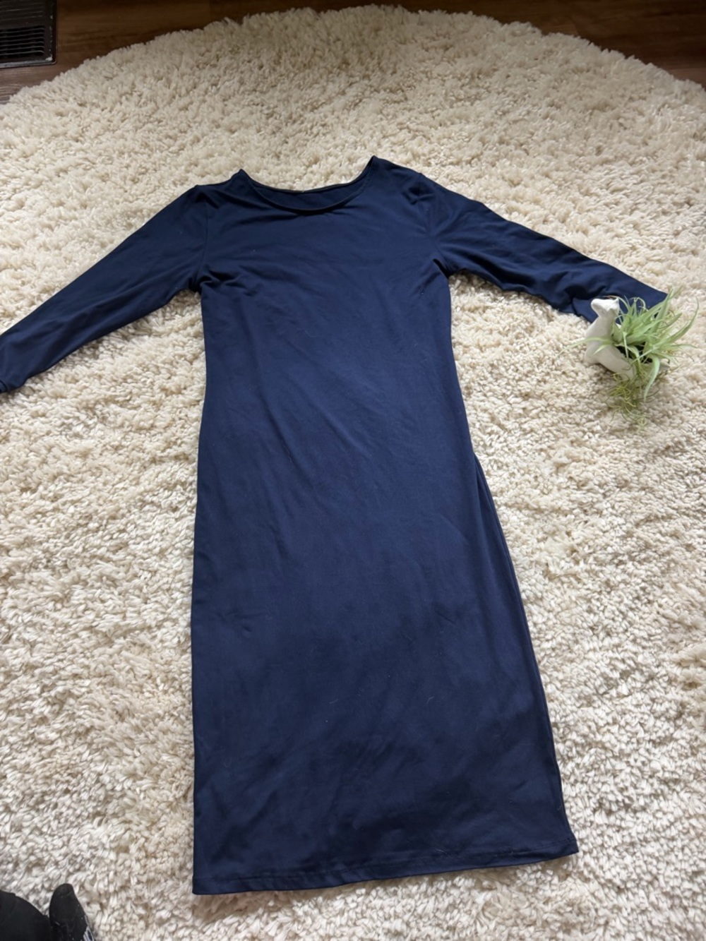 Slim-Fit Long Sleeve Navy super cute spring women’s Midi thick shaping Dress - Picture 2 of 4